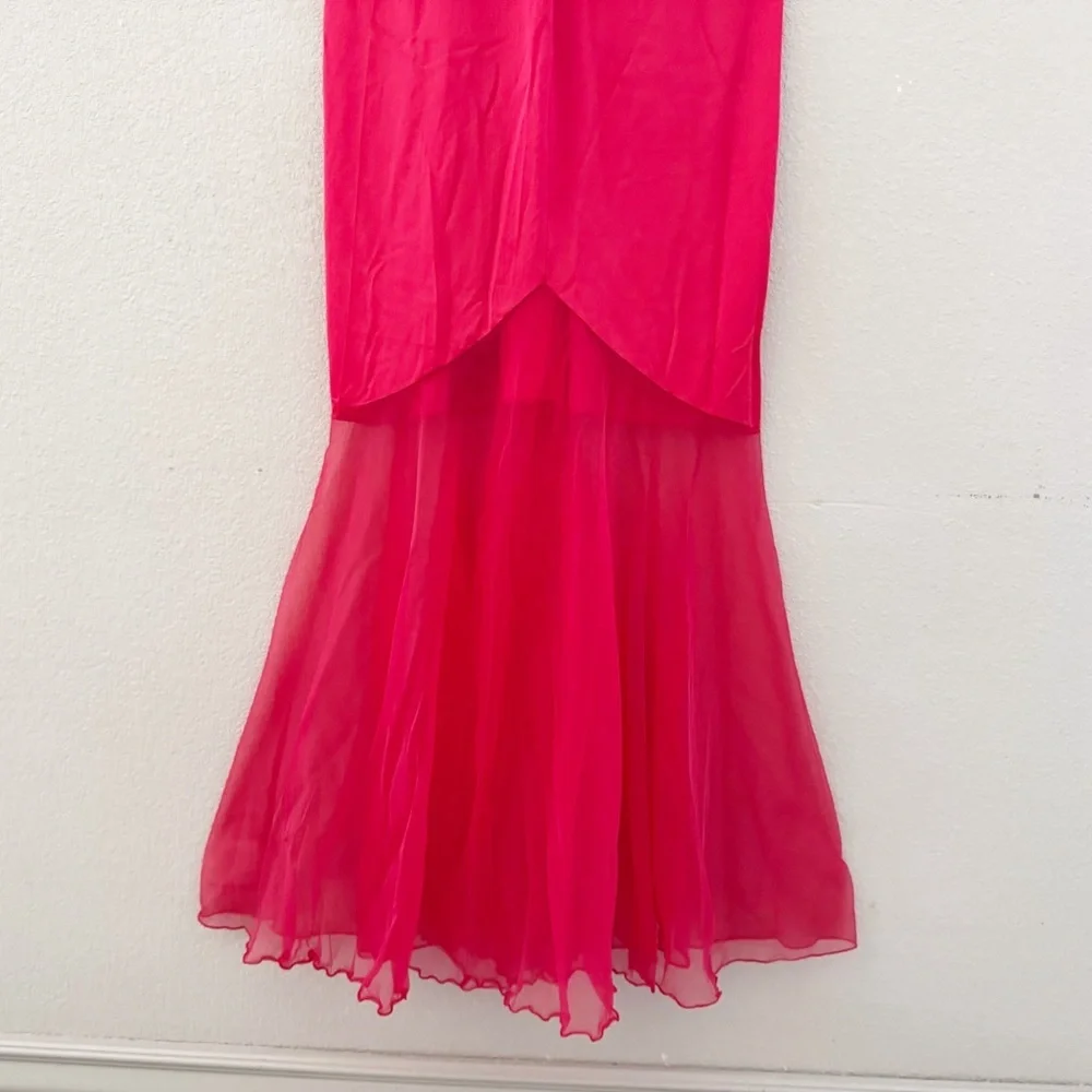 Vtg 70s Janelle California Red Satin Tulle Nightgown Dress Slip Negligee SM Tall